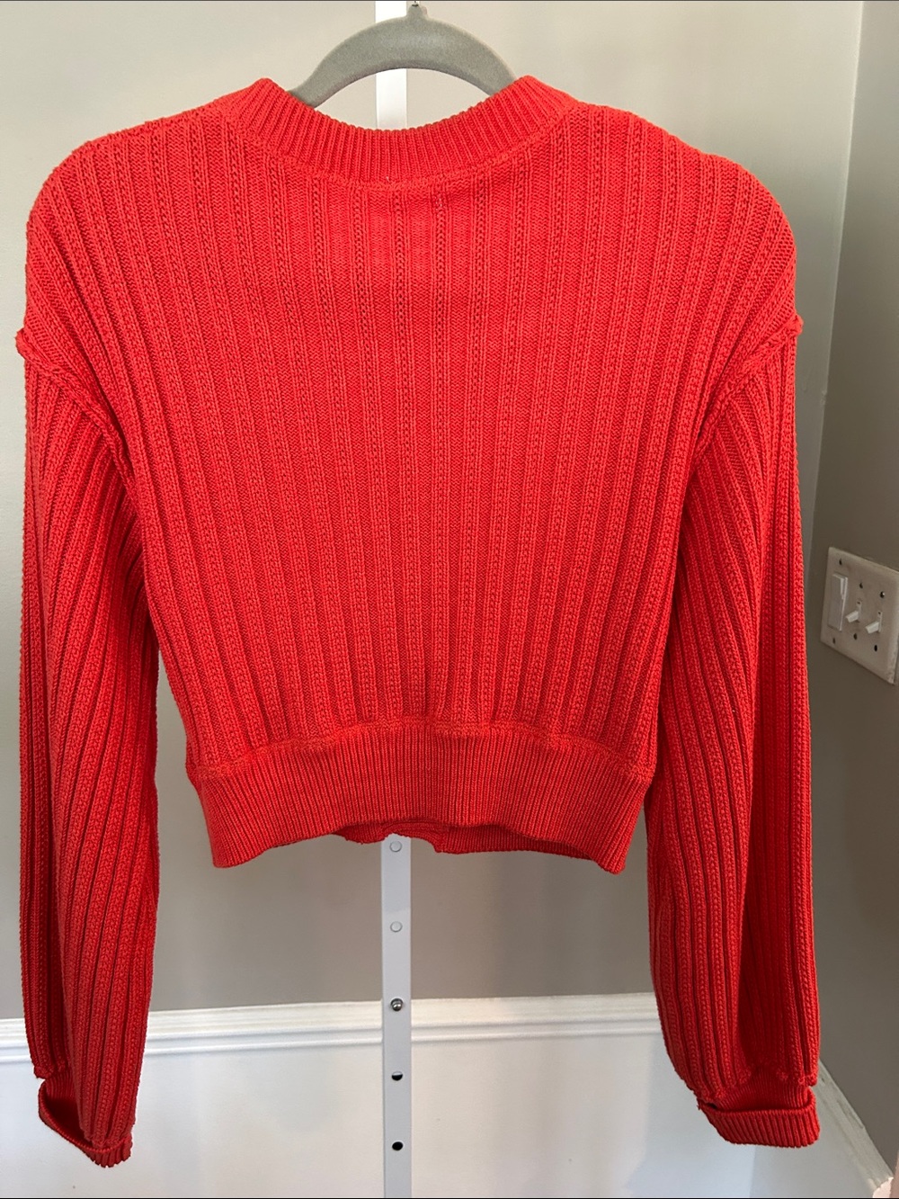 Free People Bright Orange Ribbed Button-Up Cropped Cardigan - Picture 6 of 6
